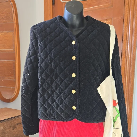 Vintage Quilted Velvet Gold Button Jacket - Picture 1 of 7